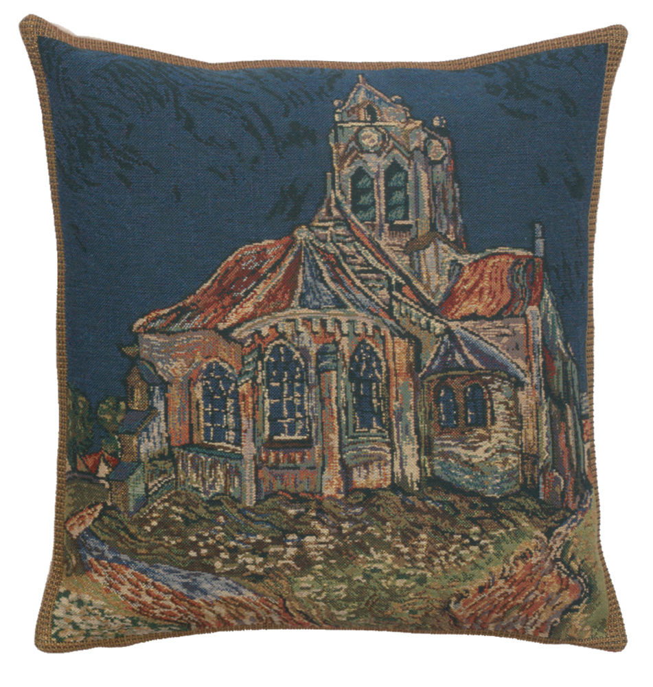 Vincent Van Gogh The Church of Auvers Tapestry Pillow Cover 16x16 Inch Cotton Jacquard Woven Cushion Cover