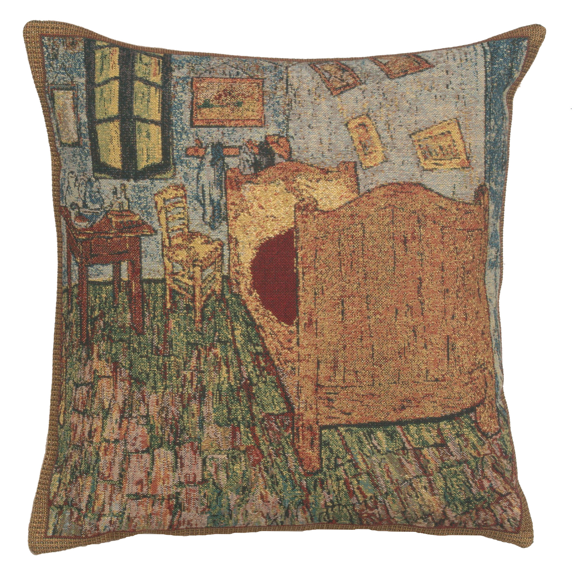 Vincent Van Gogh The Sleeping Room Tapestry Pillow Cover 16x16 Inch Cotton Jacquard Woven Cushion Cover