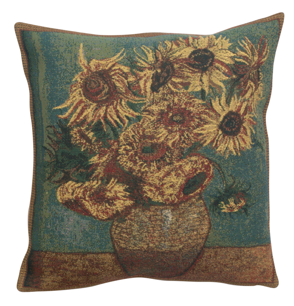 Vincent Van Gogh Sunflower Tapestry Pillow Cover 16x16 Inch Cotton Jacquard Woven Cushion Cover