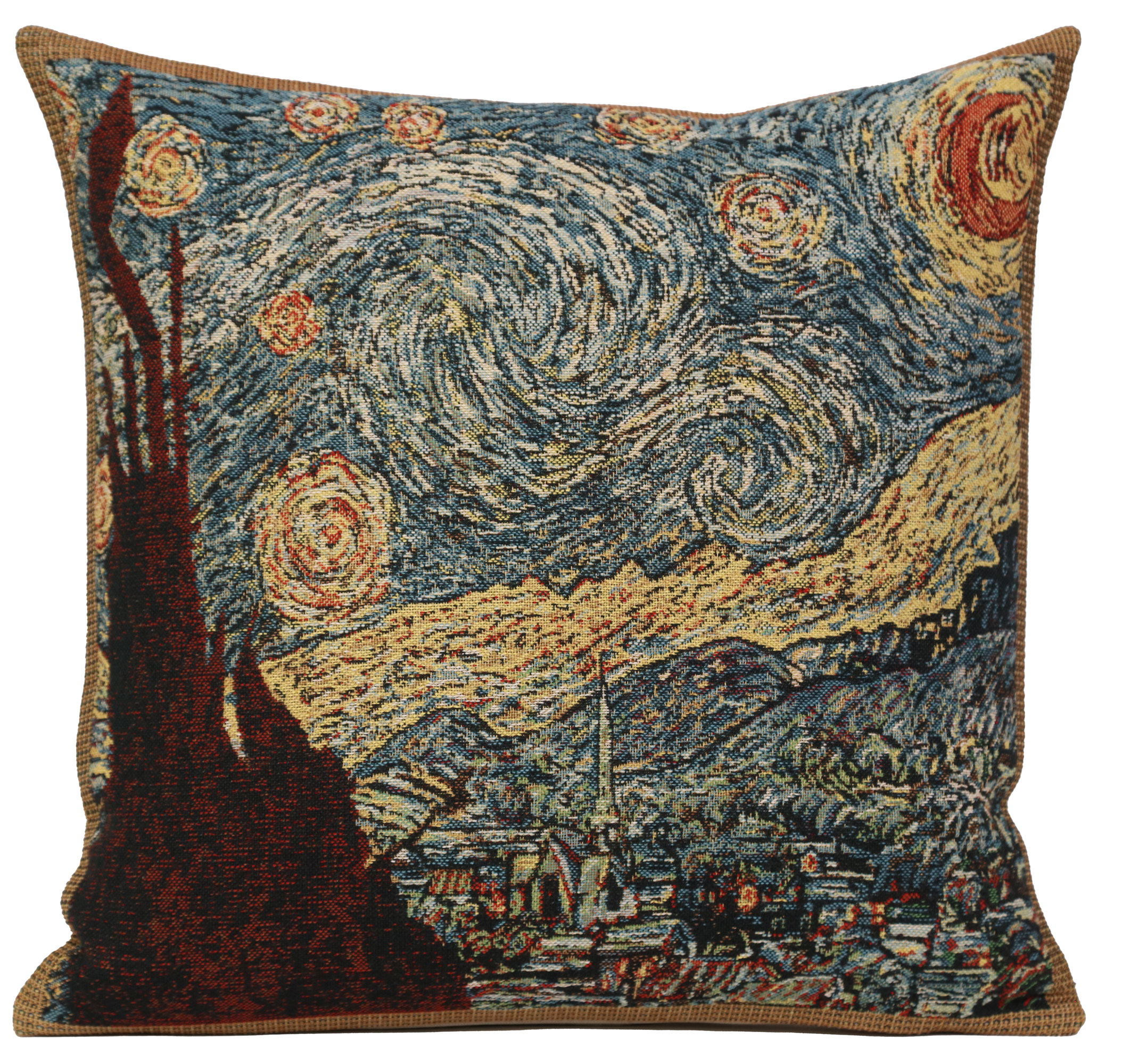 Vincent Van Gogh Starry Night Tapestry Pillow Cover 16x16 Inch Cotton Jacquard Woven Cushion Cover