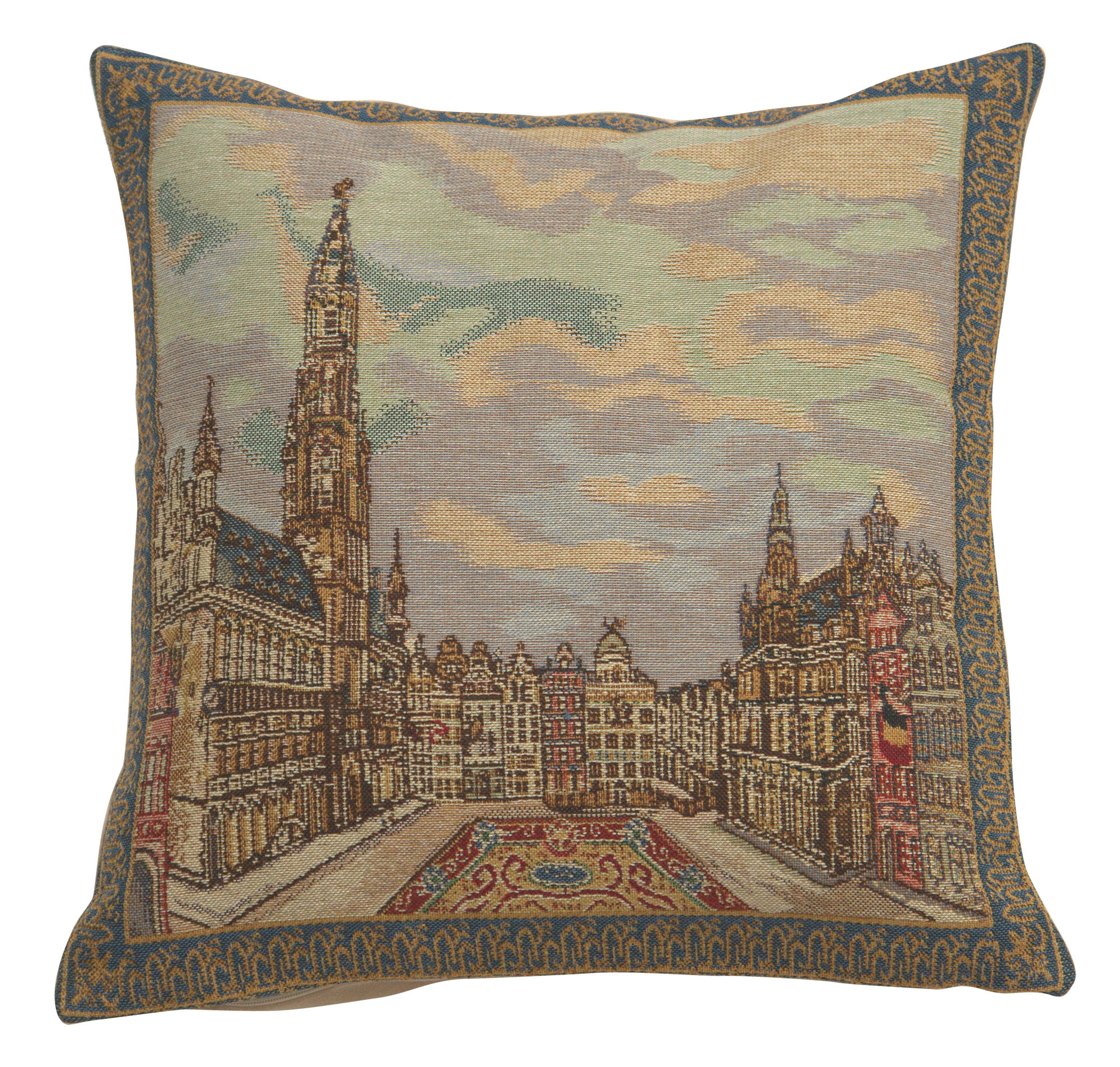 Vintage Grand Place Brussels Tapestry Pillow Cover 16x16 Inch Cotton Jacquard Woven Cushion Cover