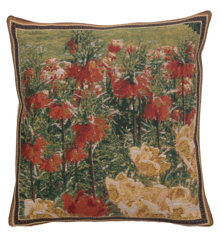 Floral Keukenhof Gardens Tapestry Pillow Cover 16x16 Inch Cotton Jacquard Woven Cushion Cover