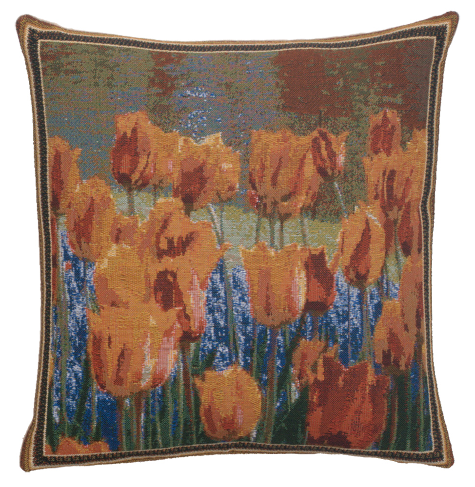 Floral Keukenhof Gardens Tapestry Pillow Cover 16x16 Inch Cotton Jacquard Woven Cushion Cover