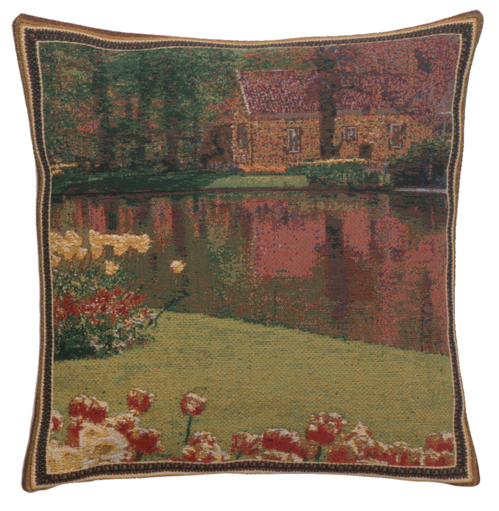 Floral Keukenhof Gardens Tapestry Pillow Cover 16x16 Inch Cotton Jacquard Woven Cushion Cover