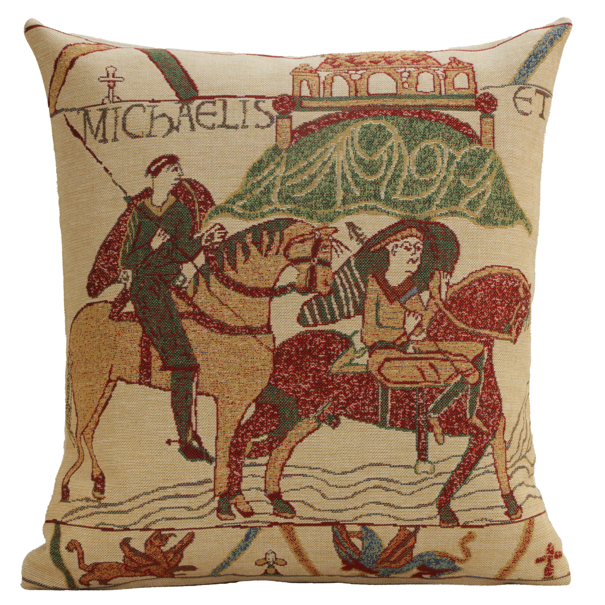Bayeux Mont St. Michel Medieval Tapestry Pillow Cover 16x16 Inch Cotton Jacquard Woven Cushion Cover