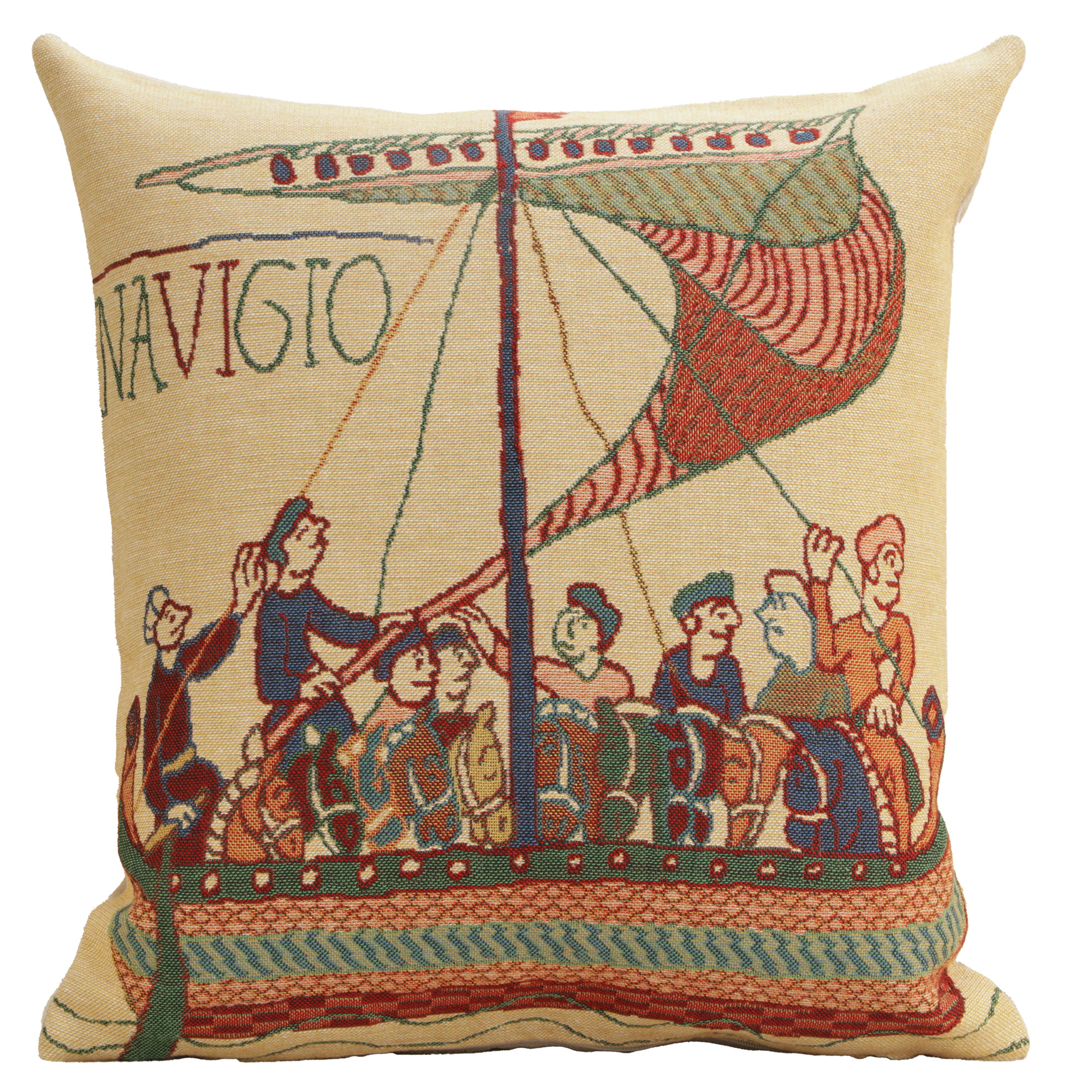 Bayeux Navigo Medieval Tapestry Pillow Cover 16x16 Inch Cotton Jacquard Woven Cushion Cover
