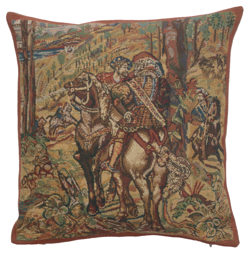 Medieval Vieux Brussels Tapestry Pillow Cover 16x16 Inch Cotton Jacquard Woven Cushion Cover