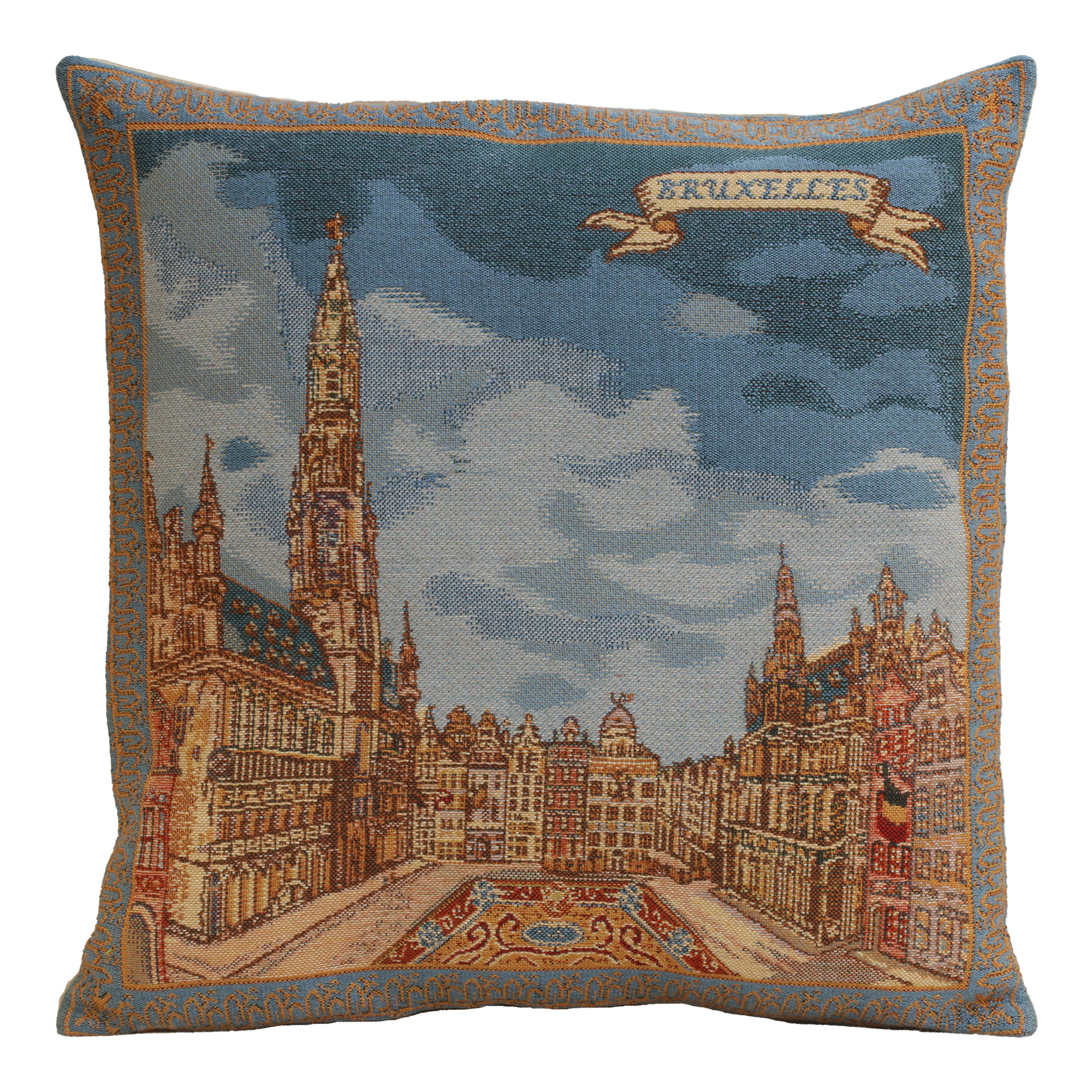 Grand Place Brussels Belgian Tapestry Pillow Cover 16x16 Inch Cotton Jacquard Woven Cushion Cover