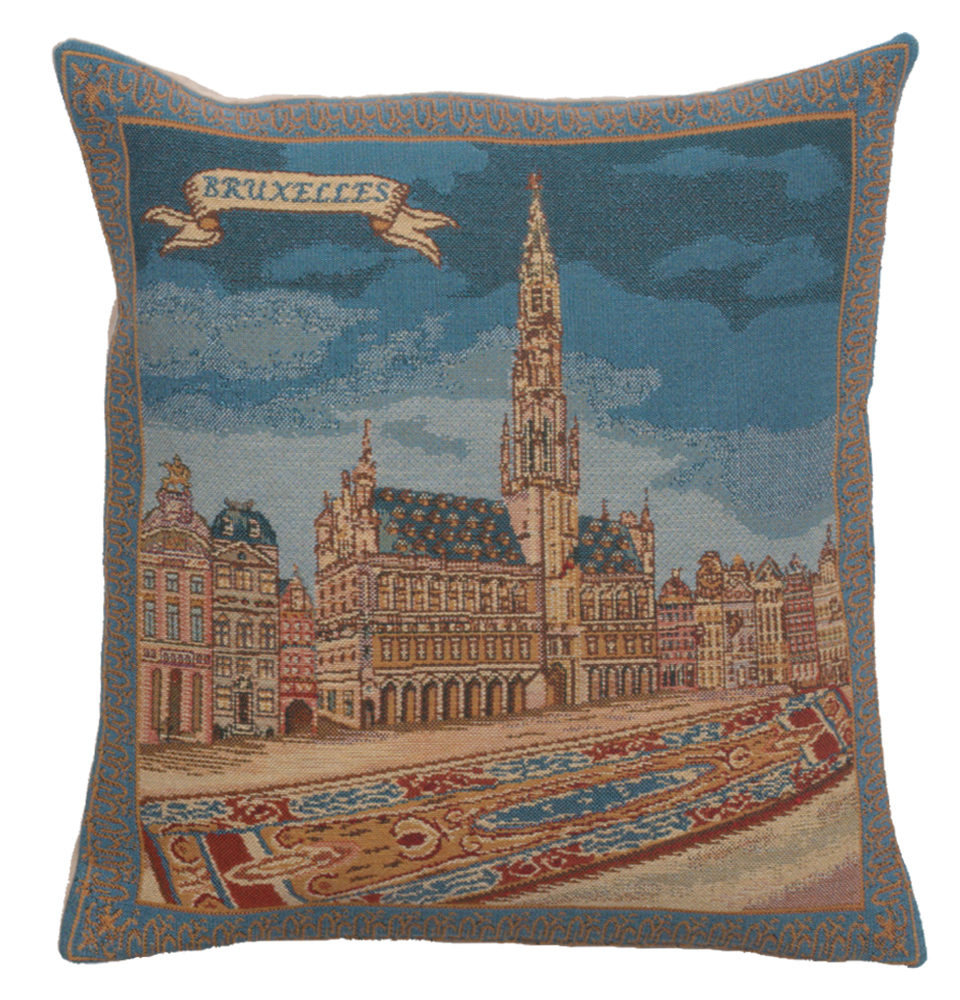 Vintage Grand Place Brussels Tapestry Pillow Cover 16x16 Inch Cotton Jacquard Woven Cushion Cover