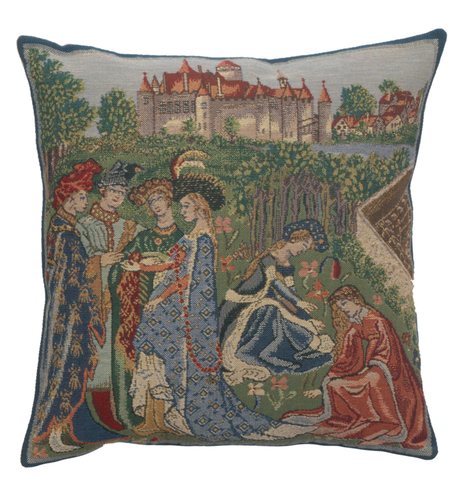 Medieval Duc De Berry Tapestry Pillow Cover 16x16 Inch Cotton Jacquard Woven Cushion Cover