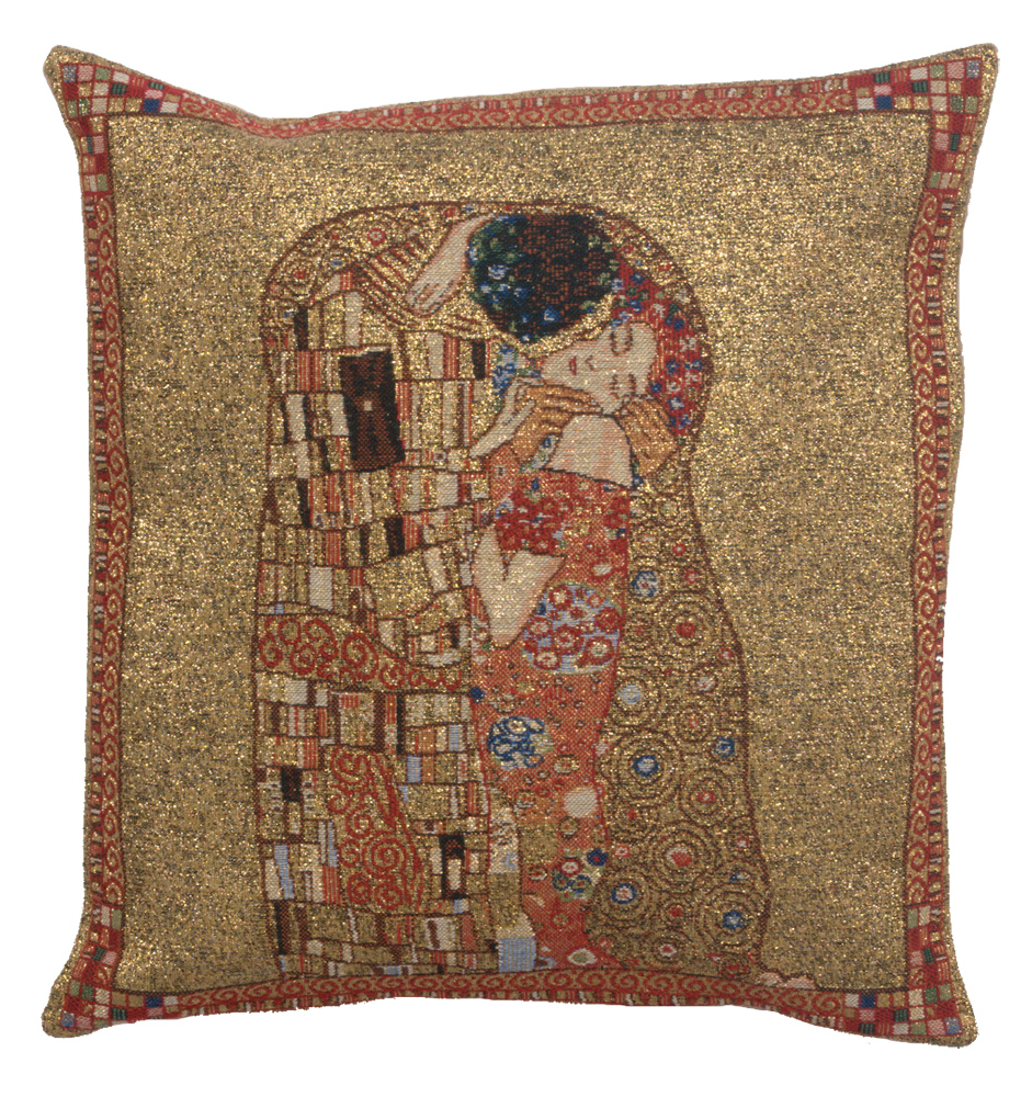 Gustav Klimt Le Baiser Tapestry Pillow Cover 16x16 Inch Cotton Jacquard Woven Cushion Cover