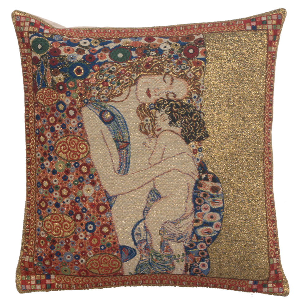 Gustav Klimt Mere et Enfant Tapestry Pillow Cover 16x16 Inch Cotton Jacquard Woven Cushion Cover