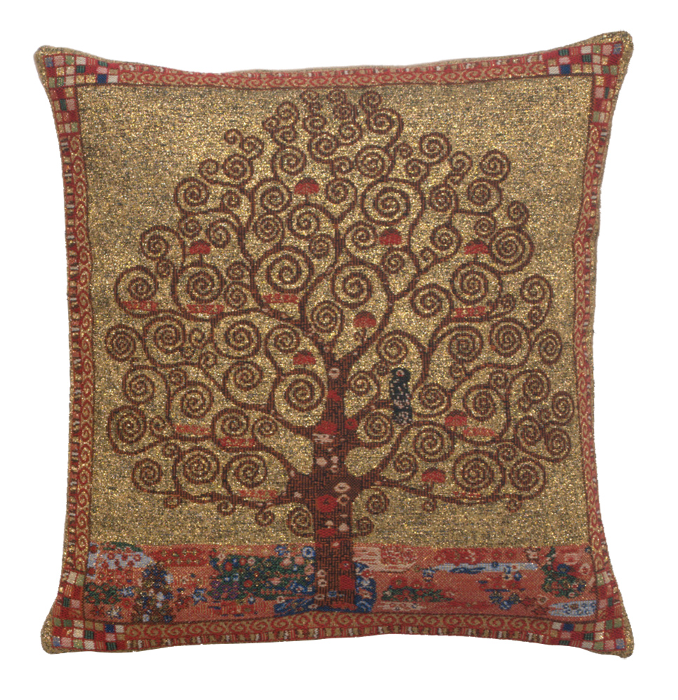 Gustav Klimt Tree of Life I Tapestry Pillow Cover 16x16 Inch Cotton Jacquard Woven Cushion Cover