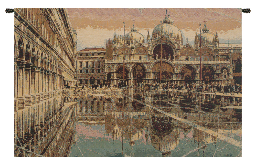 Alta Marea in Piazza San Marco Italian Tapestry Wall Hanging 17x25 Inch Cotton Jacquard Woven Wall Tapestry