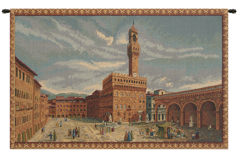 Alberto Passini Palazzo Vecchio Firenze Italian Tapestry Wall Hanging 11x19 Inch Cotton Jacquard Woven Wall Tapestry