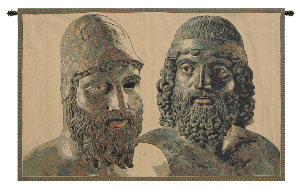 Alberto Passini Bronzi di Riace Tapestry Wall Hanging 12 x 19 in Classical Greek Jacquard Woven Italian Wall Decor