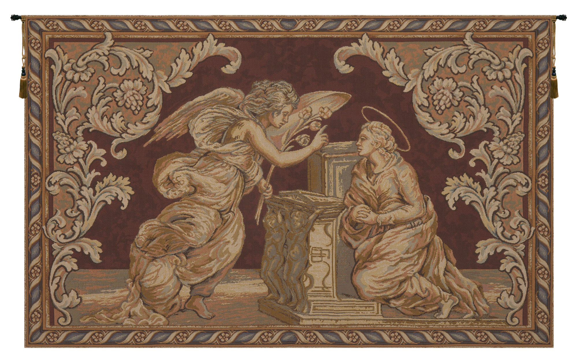 Alberto Passini Annunciation Religious Tapestry Wall Hanging 24 x 42 in Jacquard Woven Christian Religious Wall Art