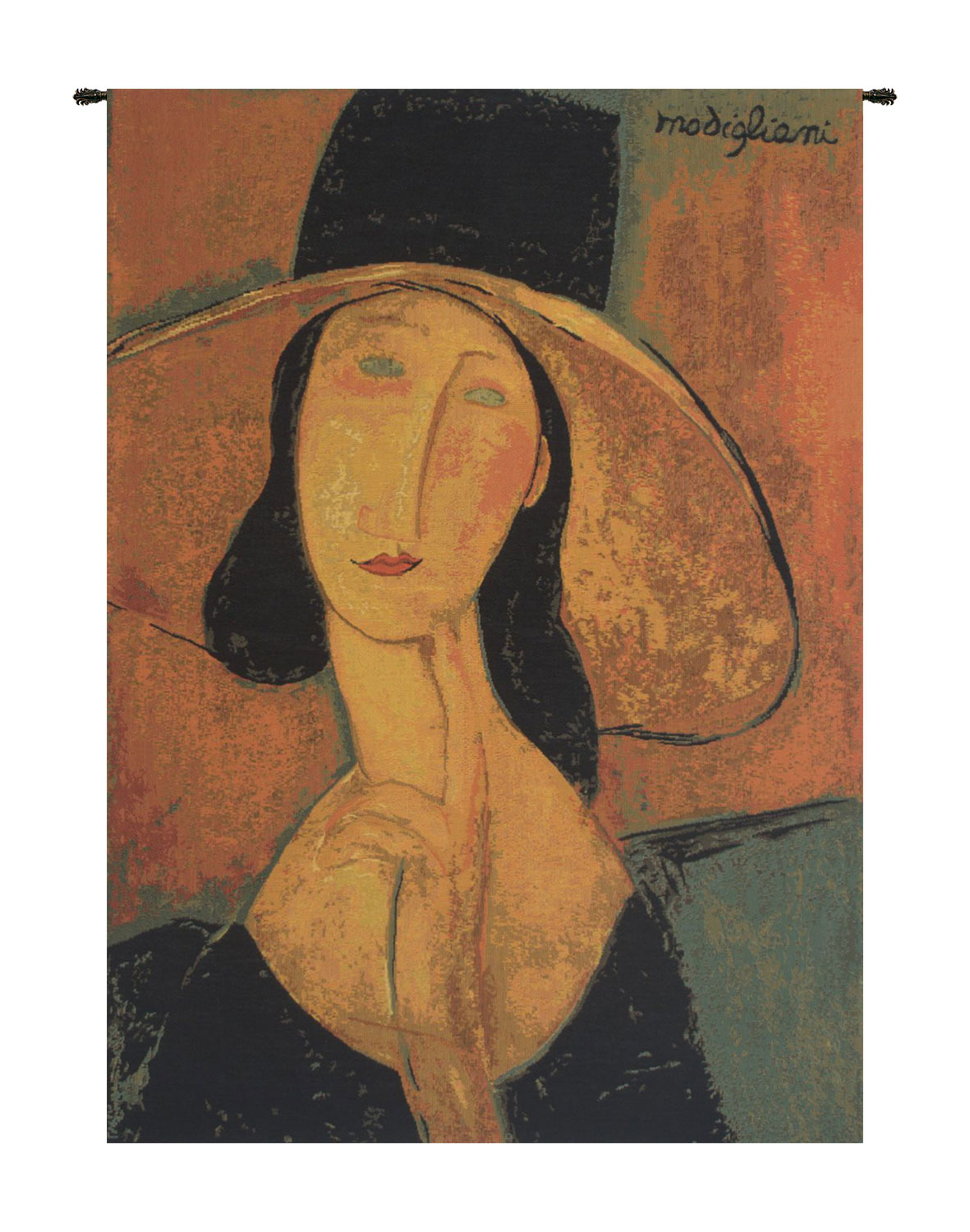 Amedeo Modigliani Jeanne Hebuterne in a Large Hat European Tapestry Wall Hanging 23x18 Inch Cotton Jacquard Woven Wall Tapestry