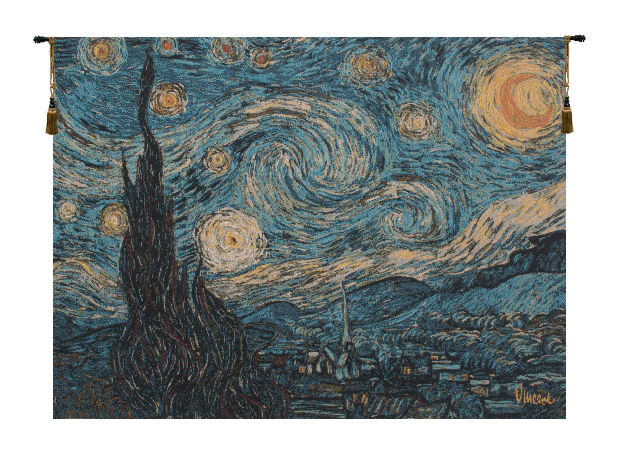 Vincent Van Gogh The Starry Night Tapestry Wall Hanging 26 x 34 in Impressionist Jacquard Woven Wall Decor