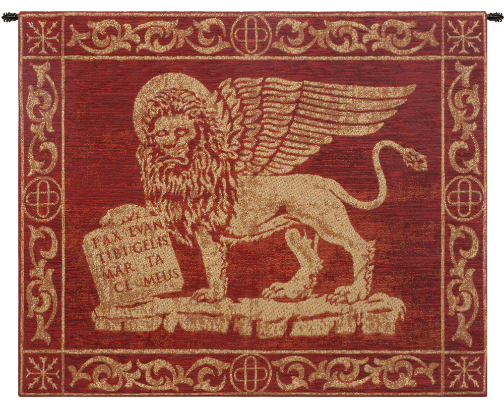 Alberto Passini Leone Rosso Tapestry Wall Hanging 20 x 26 in Medieval Heraldic Lion Jacquard Woven Italian Decor