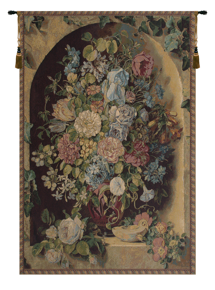 Alberto Passini Large Flowers Piece Italian Tapestry Wall Hanging 54x37 Inch Cotton Jacquard Woven Wall Tapestry