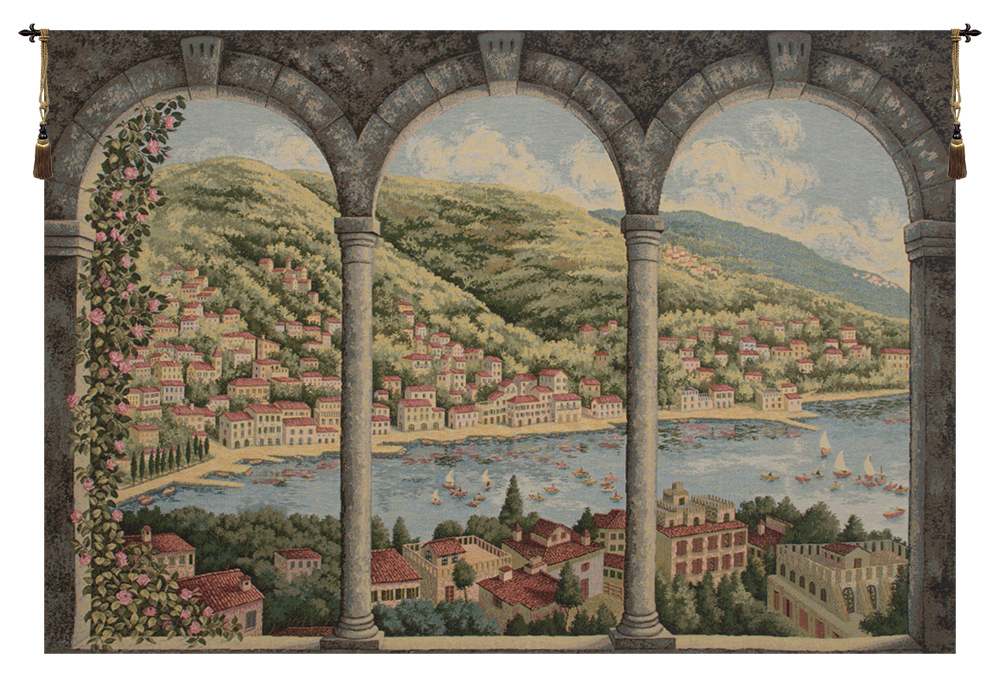 Alessia Cara Como Lake Tapestry Wall Hanging 39 x 54 in Italian Lakeside Landscape Jacquard Woven Wall Decor