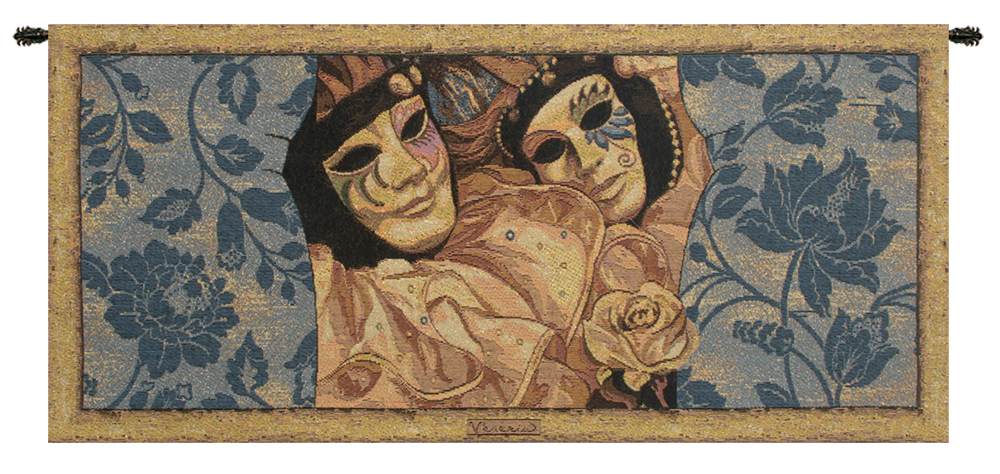 Silva Venice Carnival Tapestry Wall Hanging 13 x 27 in Venetian Mask Jacquard Woven Italian Wall Art Decor