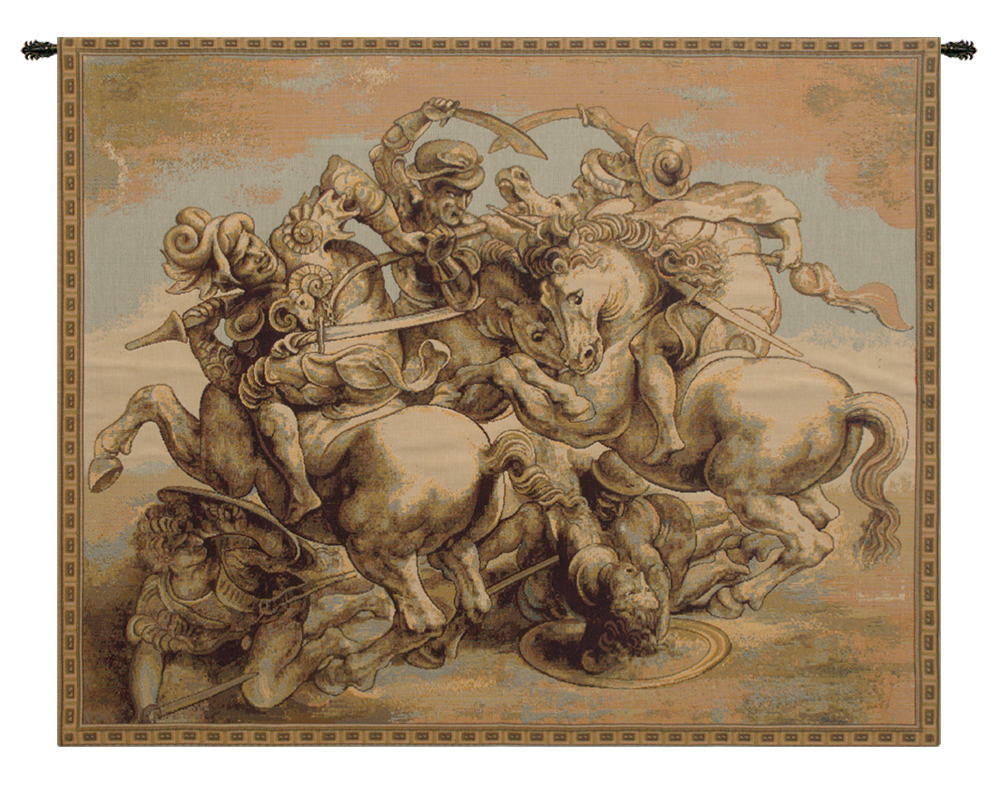 Leonardo da Vinci Battle of Anghiari Italian Tapestry Wall Hanging 12 x 19 in Renaissance Battle Woven Decor
