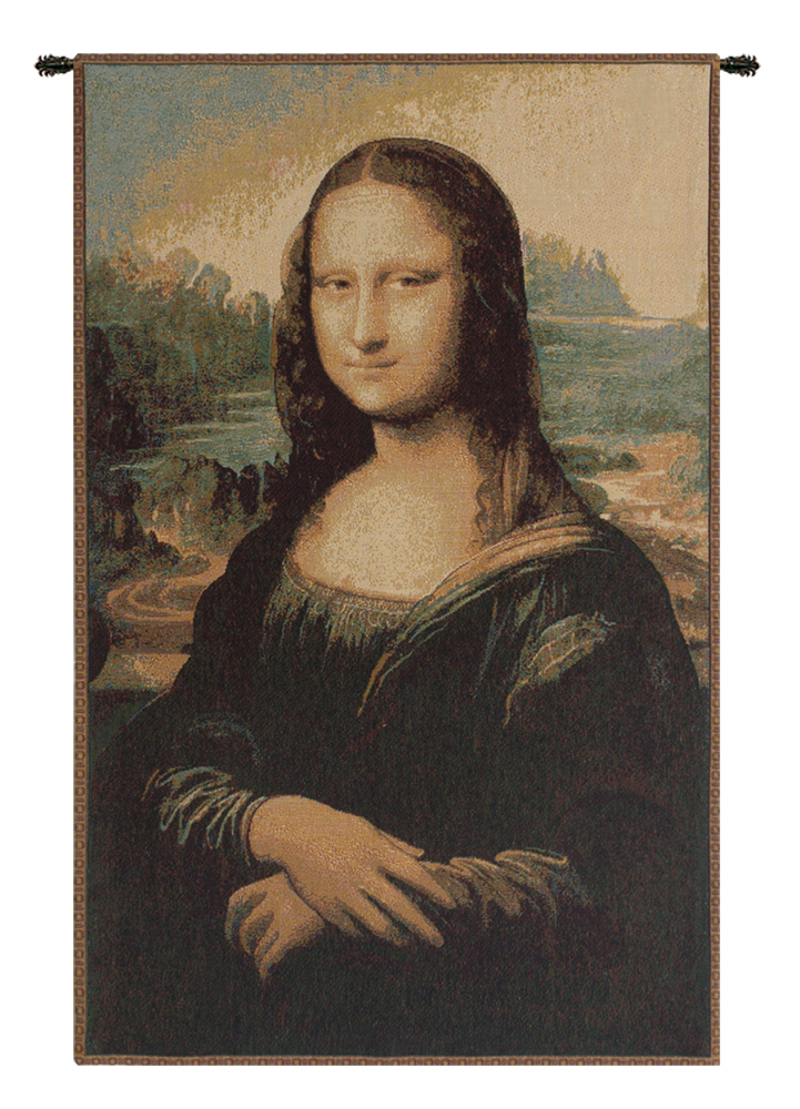 Leonardo da Vinci Mona Lisa Tapestry Wall Hanging 19 x 12 in Renaissance Portrait Jacquard Woven Italian Decor