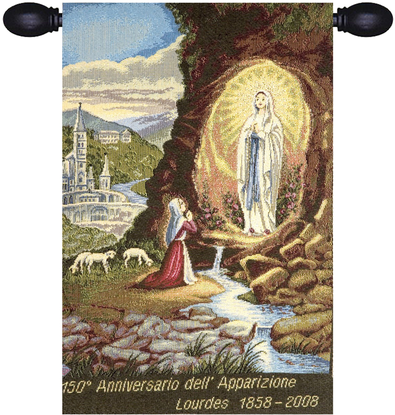 Madonna from Lourdes Italian Tapestry Wall Hanging 10x6 Inch Cotton Jacquard Woven Wall Tapestry