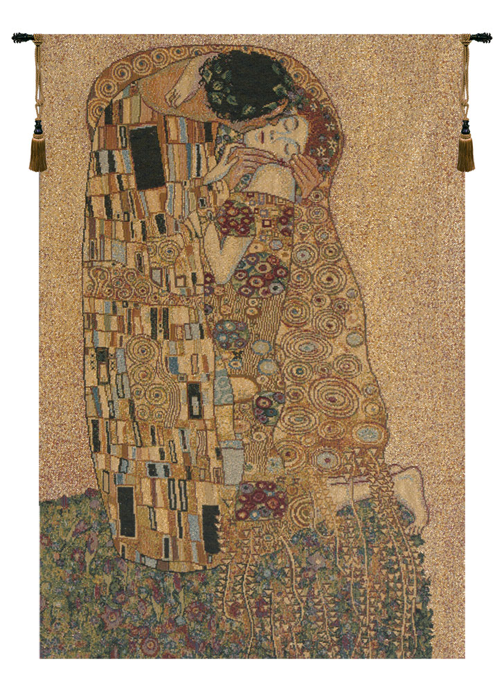 Gustav Klimt The Kiss II Tapestry Wall Hanging 19 x 13 in Art Nouveau Jacquard Woven Fine Art Decor