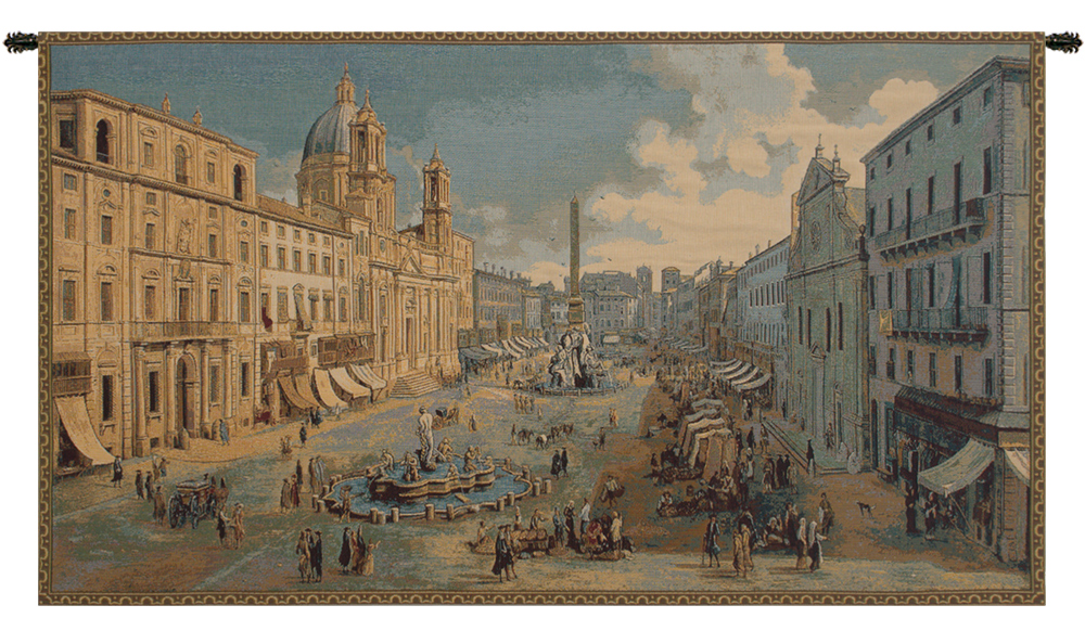 Navona Square Italian Tapestry Wall Hanging 13 x 19 in Rome Cityscape Jacquard Woven European Wall Decor