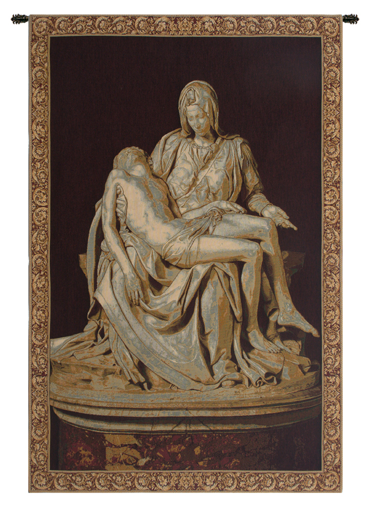 Michelangelo Pity Pieta Tapestry Wall Hanging 20 x 13 in Renaissance Religious Art Jacquard Woven Italian Decor