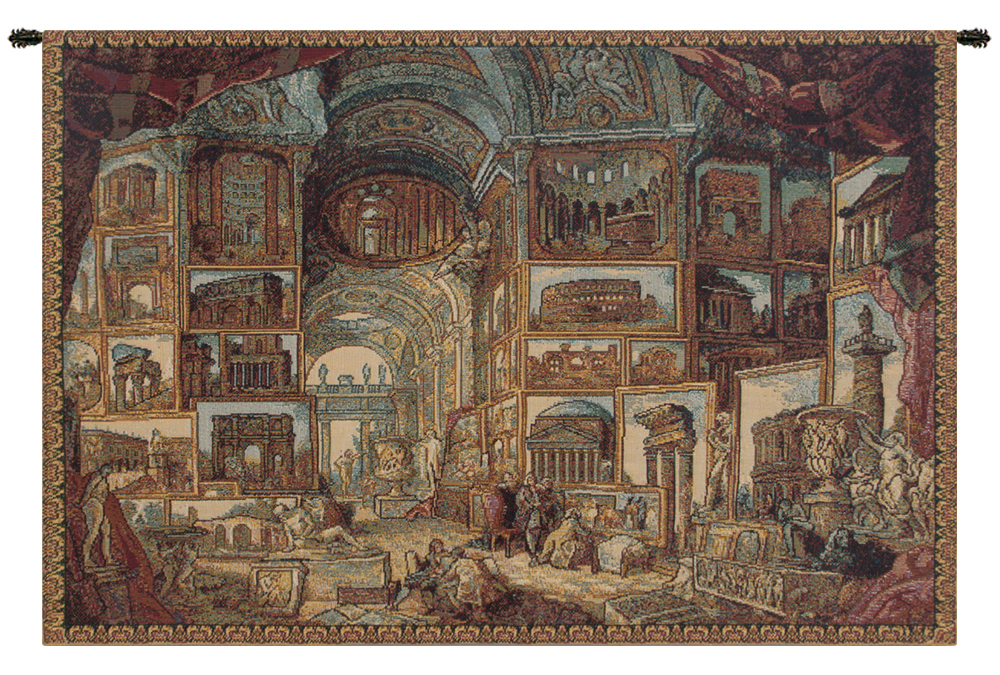 Giovanni Paolo Pannini The Museum Italian Tapestry Wall Hanging 12x19 Inch Cotton Jacquard Woven Wall Tapestry