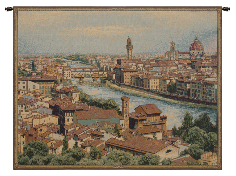 View of Florence and the Arno Italian Tapestry Wall Hanging 13 x 19 in Tuscany Cityscape Jacquard Woven Decor