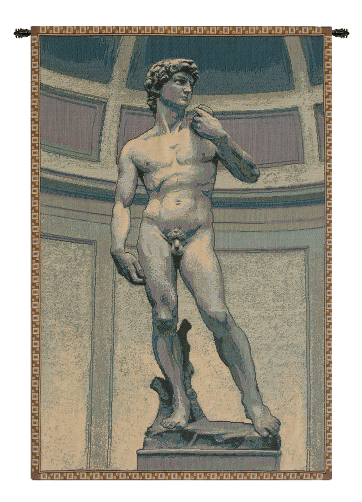 Michelangelo Statue of David Tapestry Wall Hanging 19 x 12 in Renaissance Sculpture Jacquard Woven Italian Wall Decor