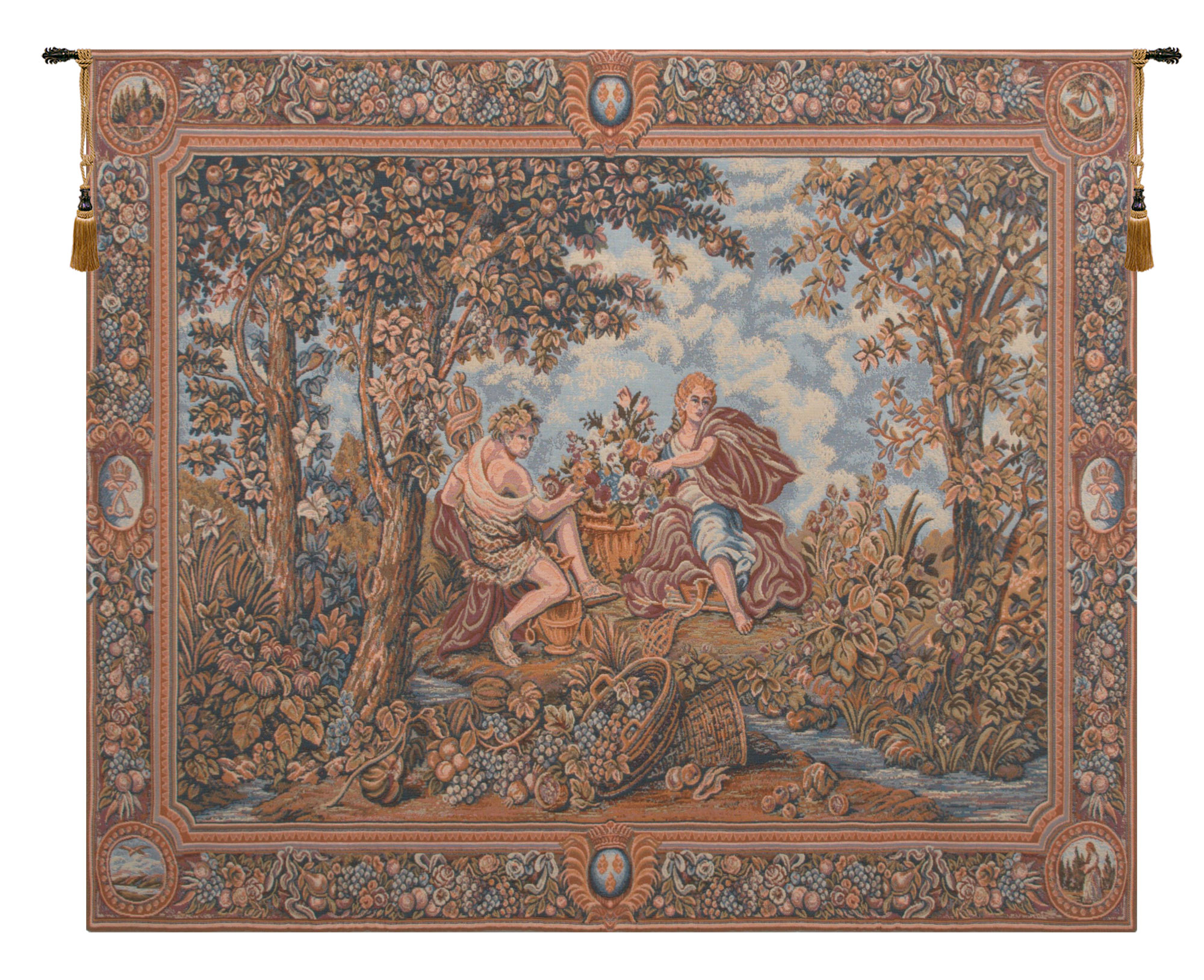 Autumn Grapes in Basket Italian Tapestry Wall Art Hanging Decor (New) 41x53 inch