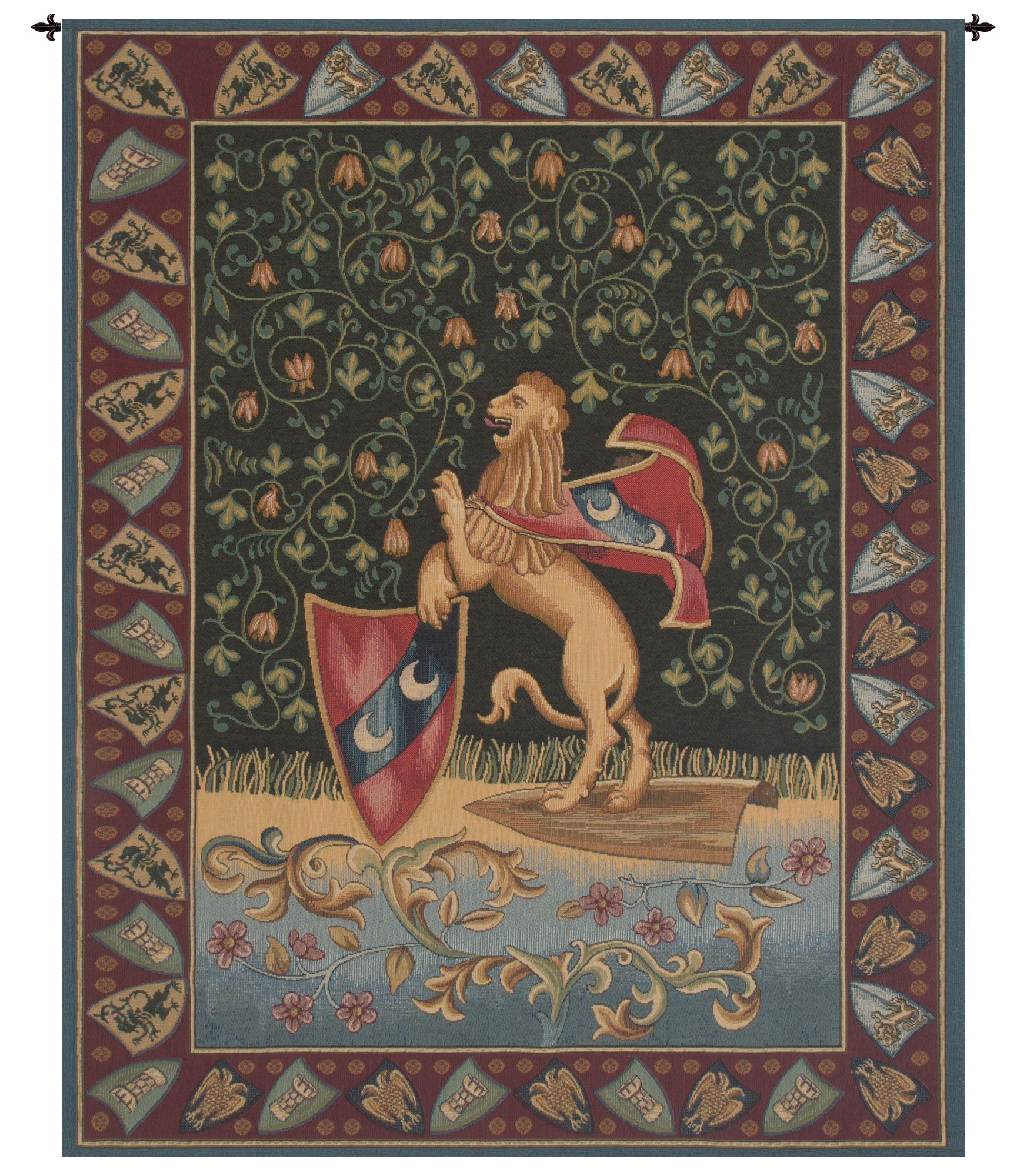 Alberto Passini Lion Medieval Tapestry Wall Hanging 33 x 26 in Heraldic Lion Jacquard Woven Wall Art Castle Decor