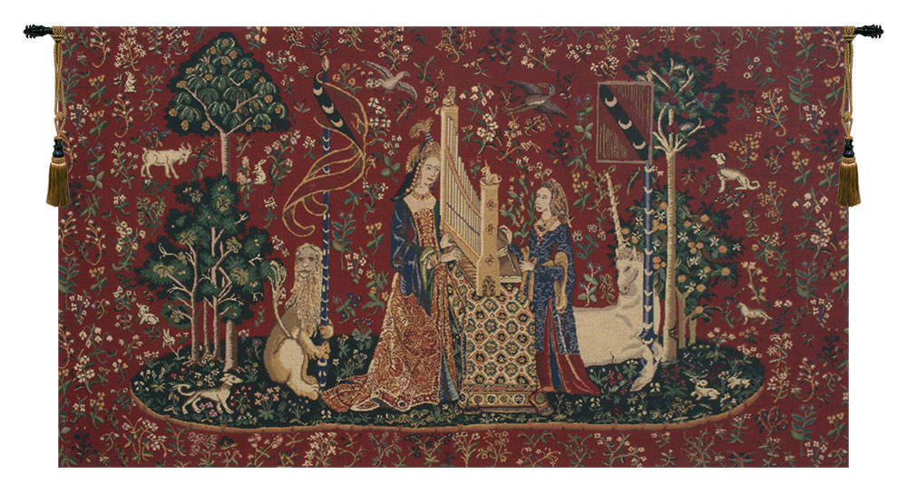 Medieval The Lady and the Organ II Vintage Tapestry Wall Hanging 34 x 42 in Lady Unicorn Music Jacquard Woven Wall Art