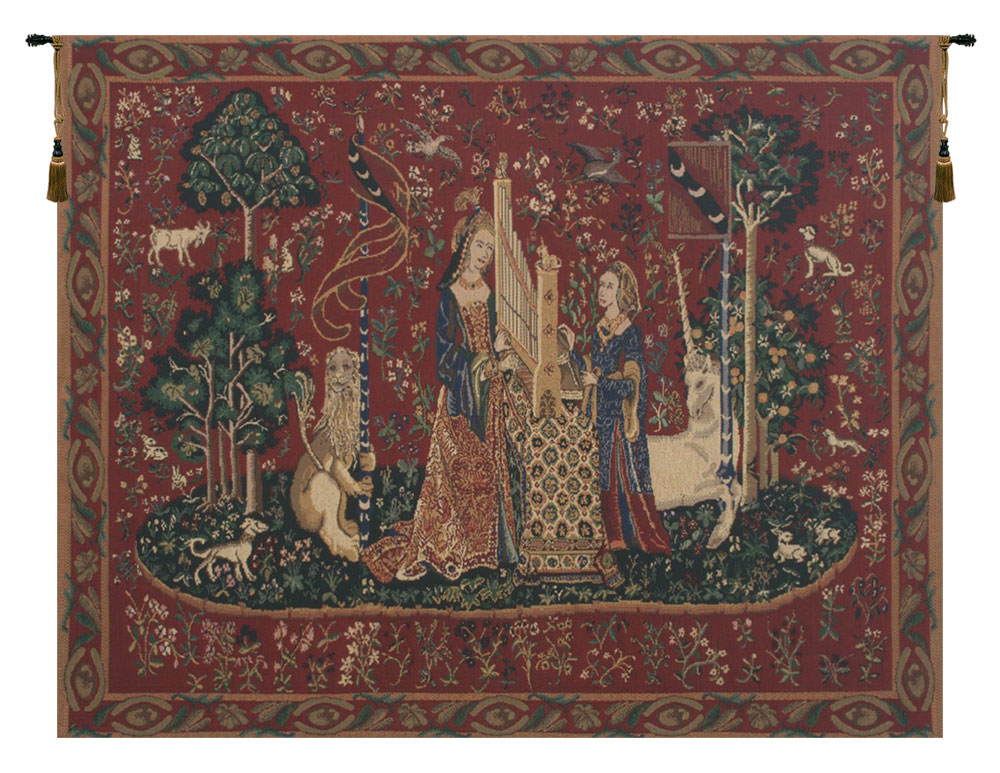 Medieval The Lady & Organ II Vintage Tapestry Wall Hanging 34 x 44 in Lady Unicorn Music Jacquard Woven Wall Art