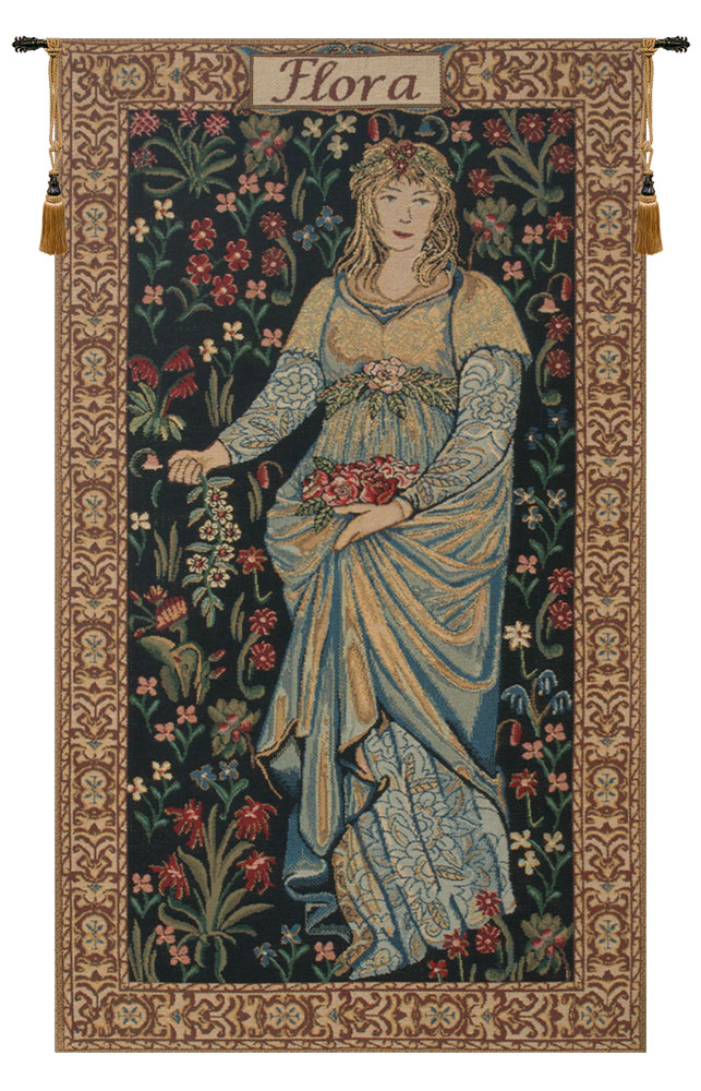 William Morris The Flora Tapestry Wall Hanging 26 x 17 in Pre-Raphaelite Floral Woman Jacquard Woven Wall Art