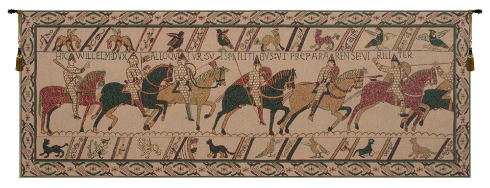 Bayeux William's Troops Vintage Tapestry Wall Hanging 17 x 45 in Medieval Battle Norman Knights Jacquard Woven Wall Art