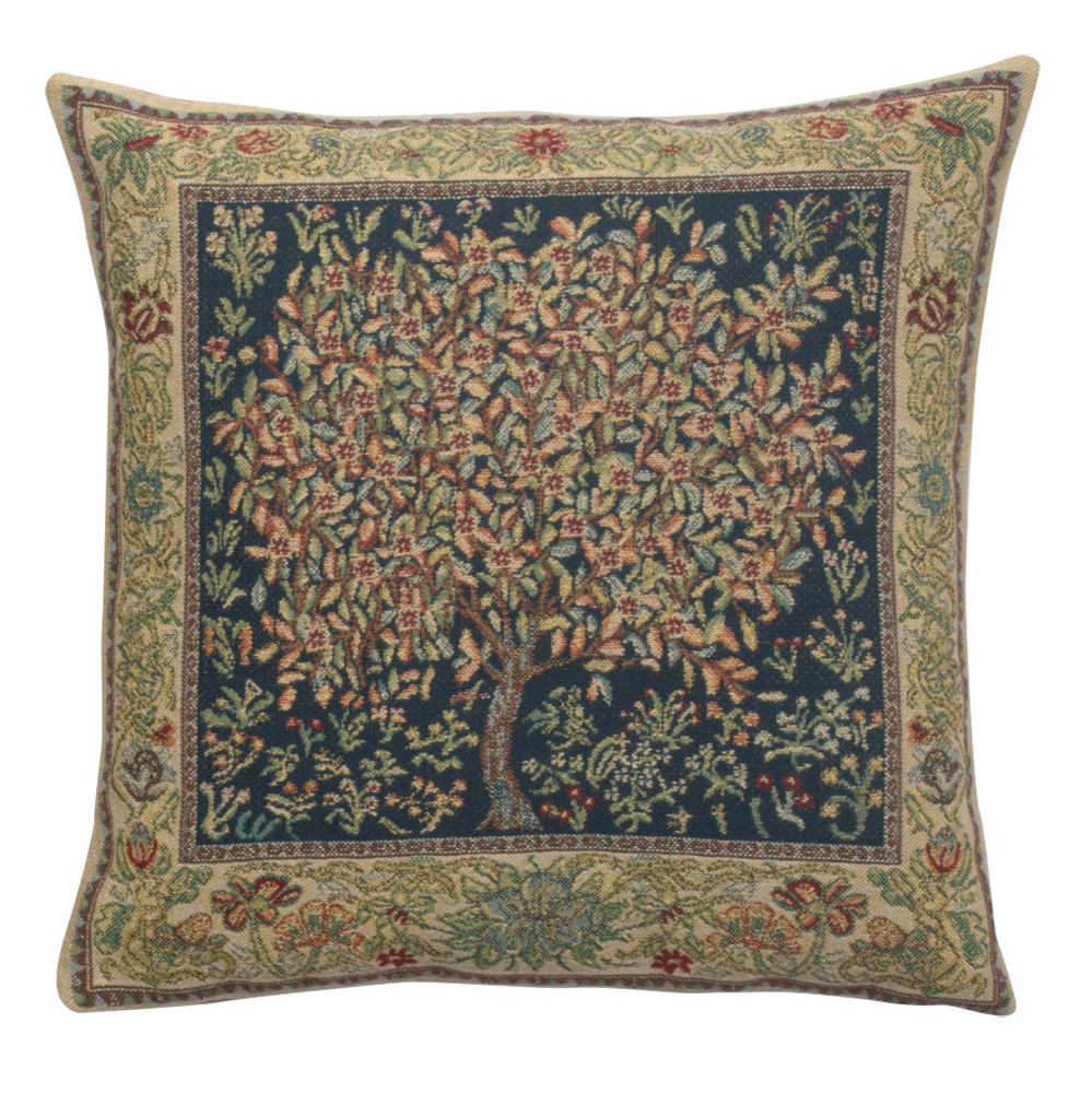 Green Pastel Belgian Tapestry Pillow Cover 16x16 inch Cotton Jacquard Woven Cushion Cover