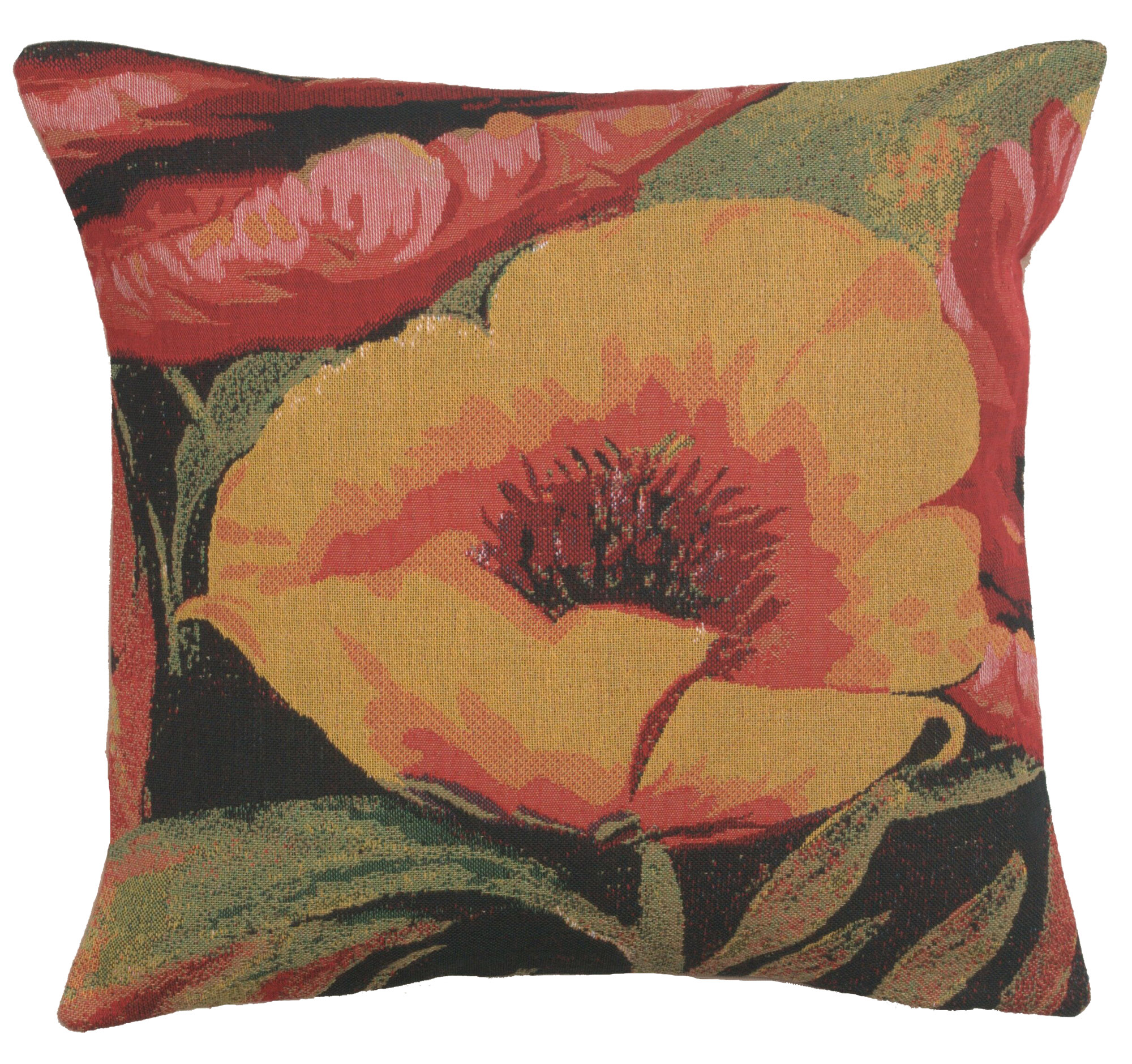 Floral Poppies V Tapestry Pillow Cover 16x16 Inch Cotton Jacquard Woven Cushion Cover