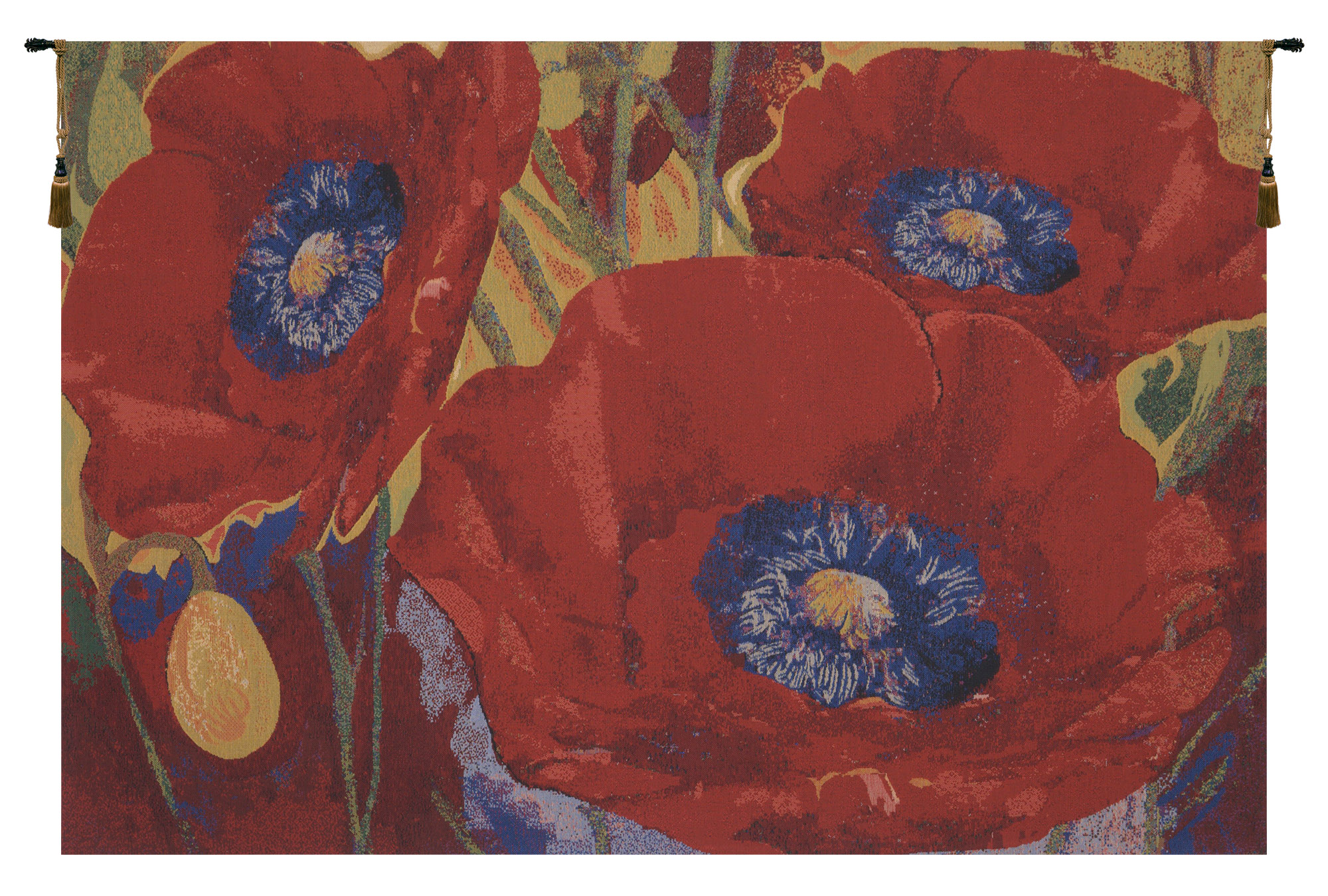 Three Poppies Belgian Tapestry Wall Hanging 20x33 Inch Cotton Jacquard Woven Wall Tapestry