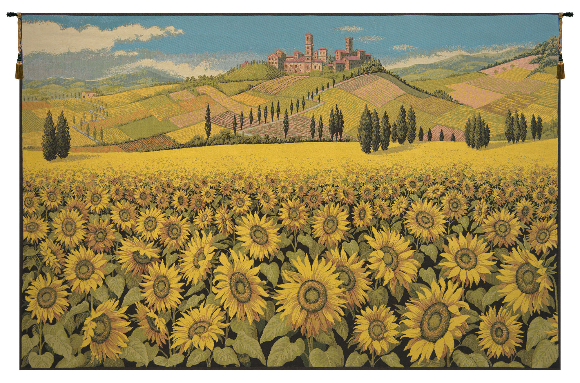 Alberto Passini Tuscan Sunflower Landscape Italian Tapestry Wall Hanging 35x25 Inch Cotton Jacquard Woven Wall Tapestry