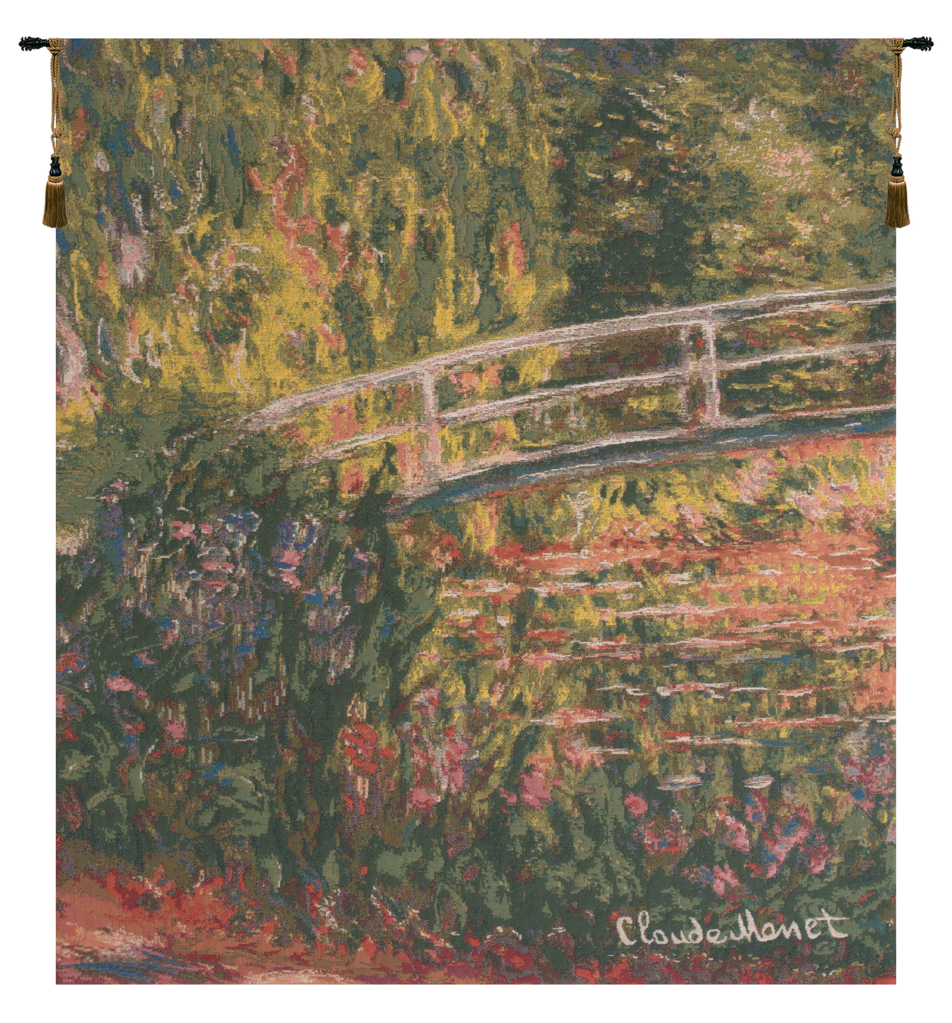 Claude Monet Pont Japonnais European Tapestry Wall Hanging 36x26 Inch Cotton Jacquard Woven Wall Tapestry