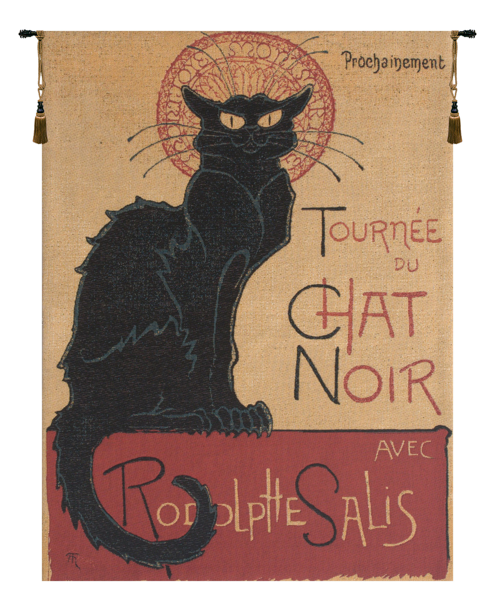 Rodolphe Salis Tournee du Chat Noir I Tapestry Wall Hanging 38 x 26 in Vintage Black Cat French Poster Jacquard Woven Wall Art