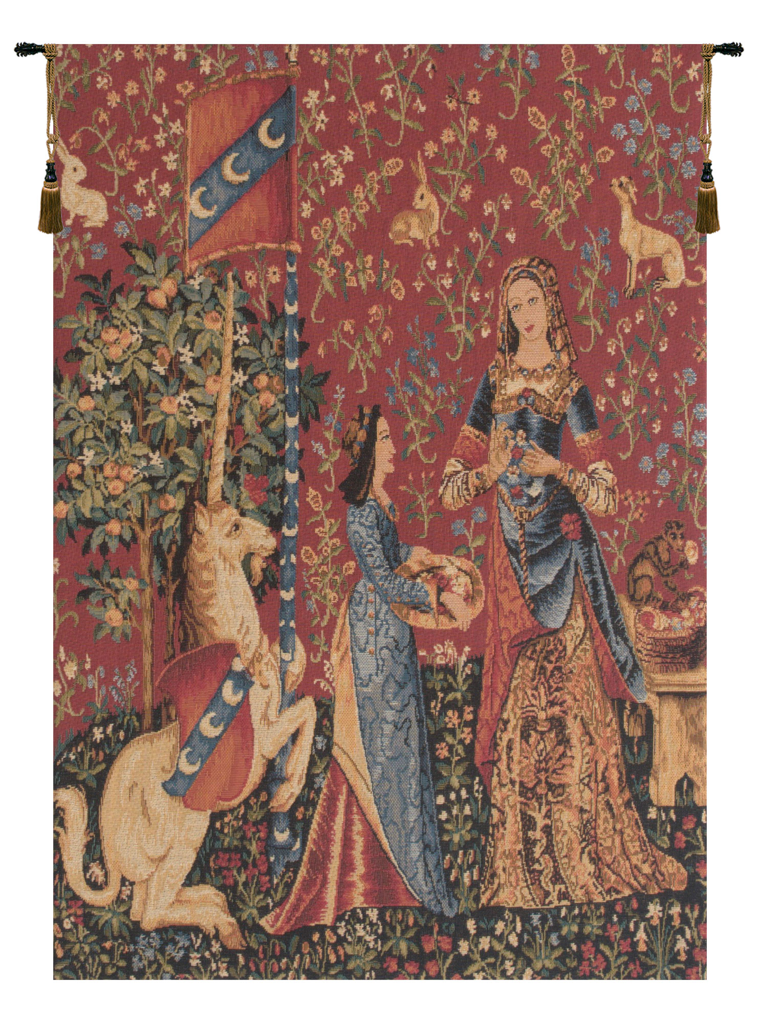 Medieval The Smell L'odorat Small Vintage Tapestry Wall Hanging 24 x 18 in Lady Unicorn Five Senses Jacquard Woven Wall Art