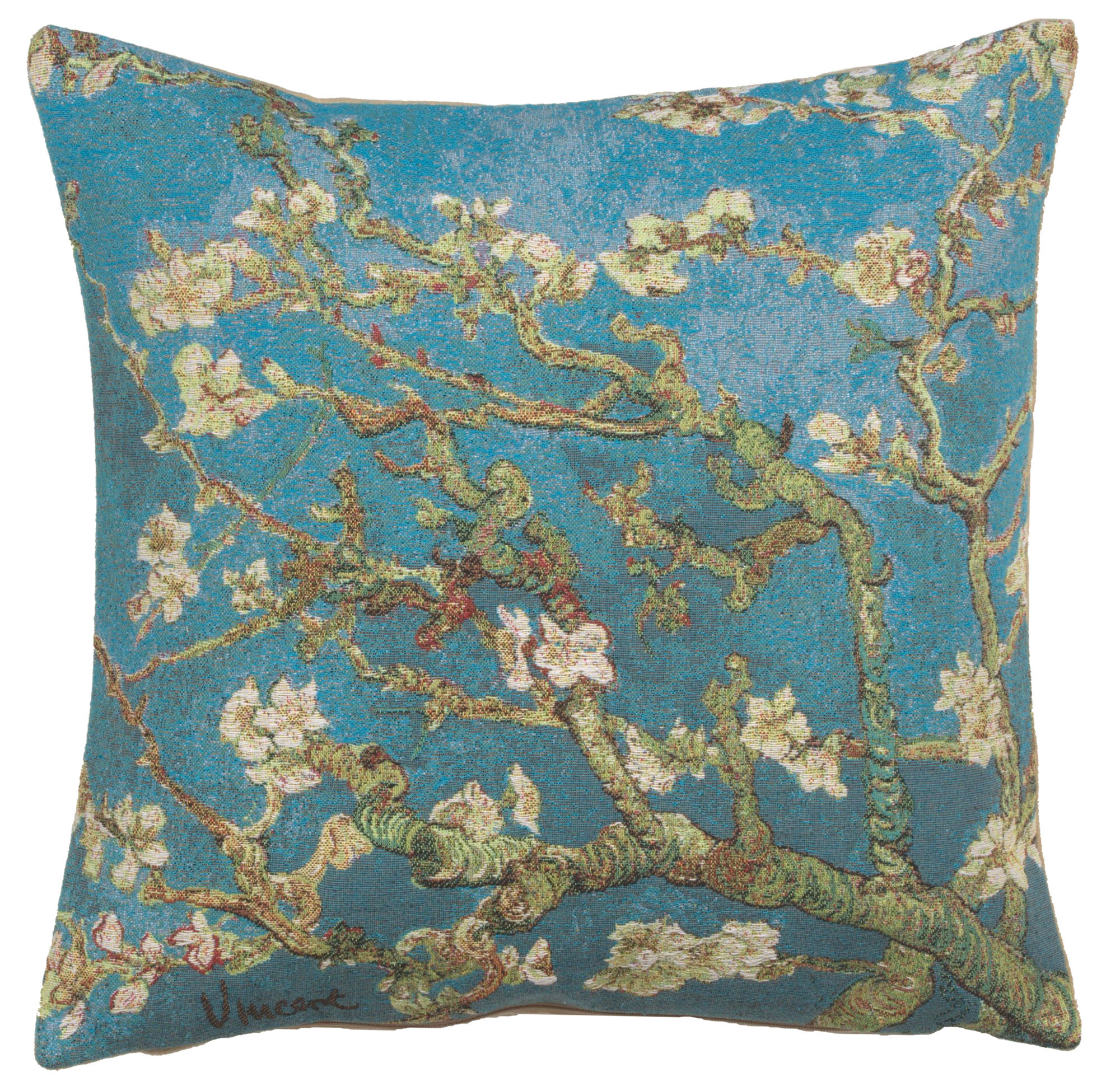 Vincent Van Gogh Almond Blossoms Tapestry Pillow Cover 18x18 Inch Cotton Jacquard Woven Cushion Cover